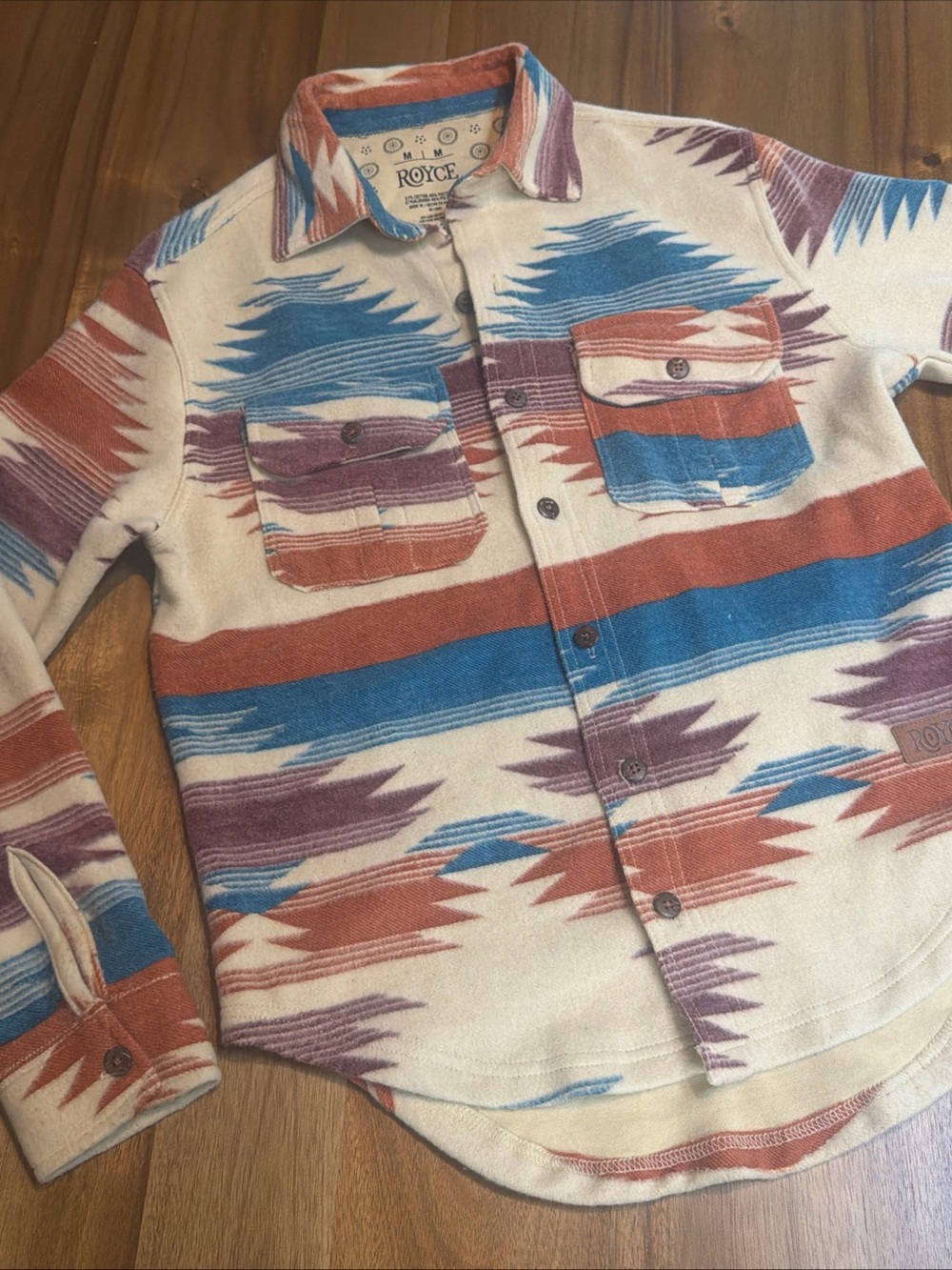 Royce Brand Reversed Fleece Aztec Print Shirt Jacket Boho Western Cozy Sz M